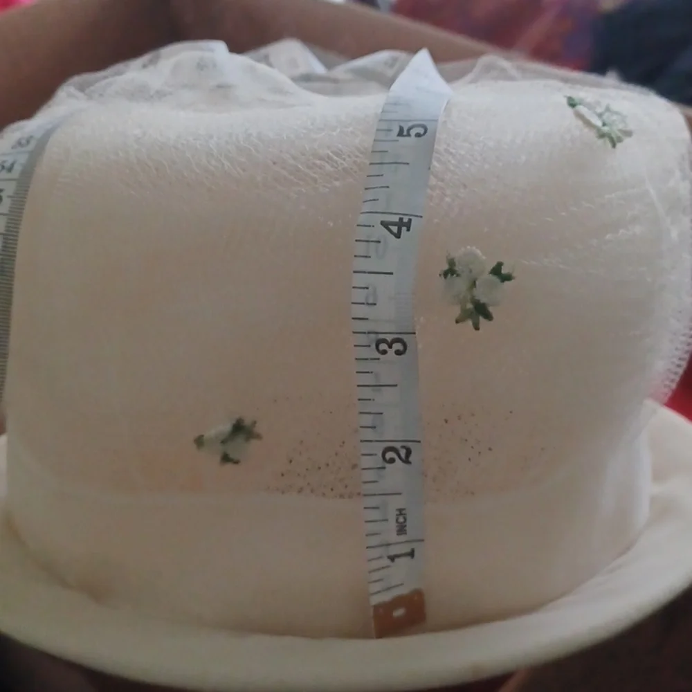 Vintage 50’s 60’s Church Pillbox Style Hat With Flowers, velvet ribbon & netting